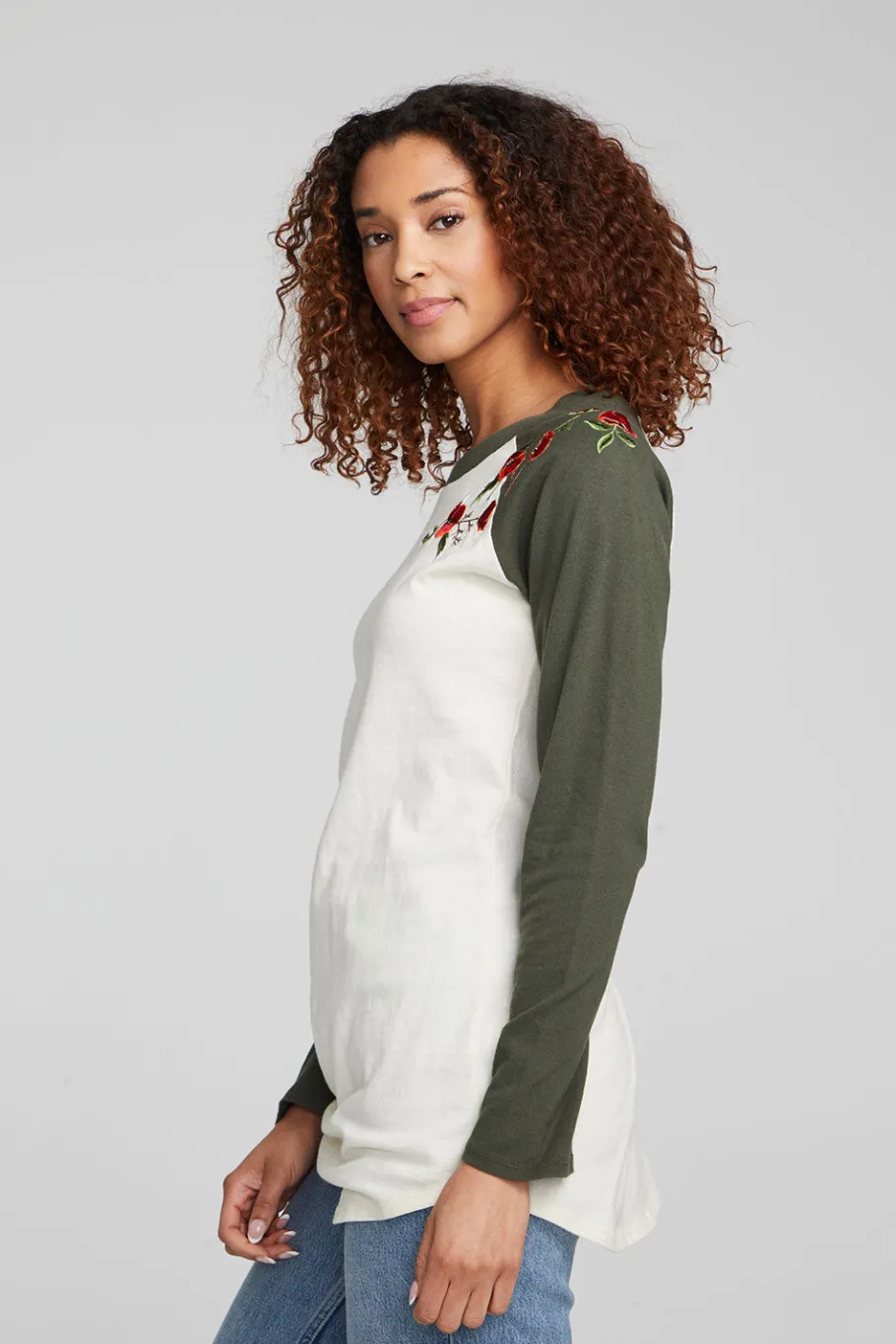 Fashion Chaser Brand Poppy Embroidery Football Long Sleeve