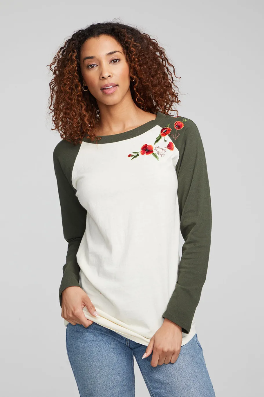 Fashion Chaser Brand Poppy Embroidery Football Long Sleeve