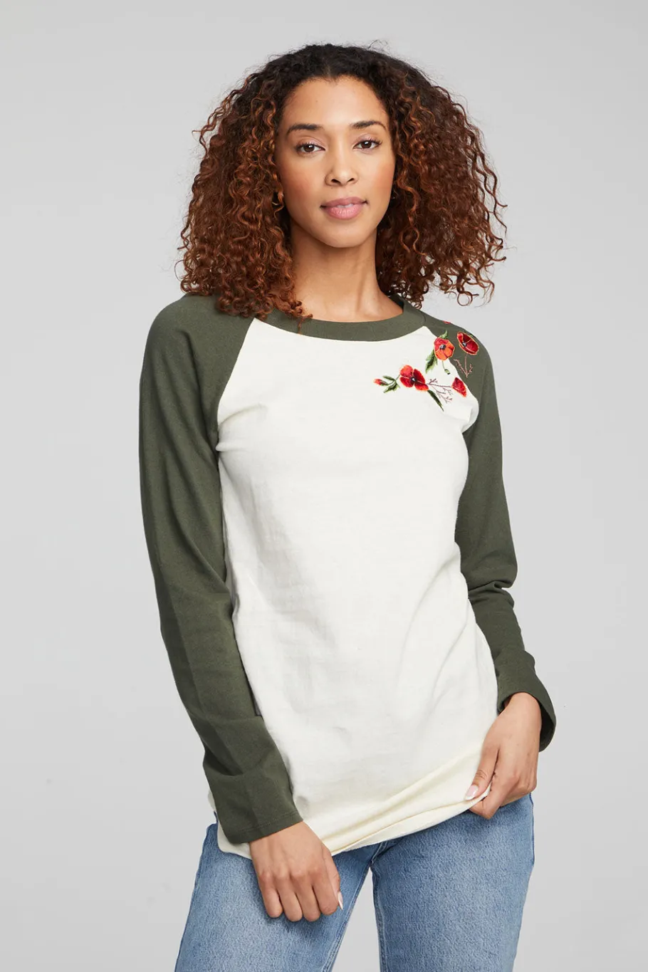 Fashion Chaser Brand Poppy Embroidery Football Long Sleeve