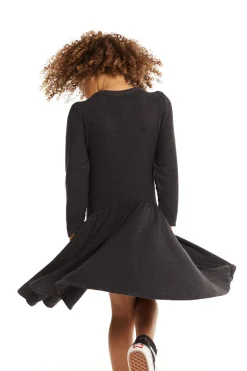 Clearance Chaser Brand Puff Black Licorice Long Sleeve Dress With Twirl Skirt