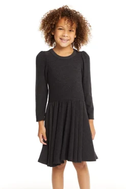 Clearance Chaser Brand Puff Black Licorice Long Sleeve Dress With Twirl Skirt