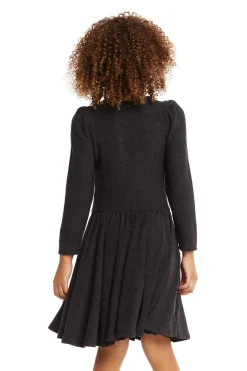 Clearance Chaser Brand Puff Black Licorice Long Sleeve Dress With Twirl Skirt