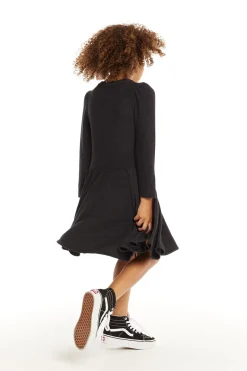 Clearance Chaser Brand Puff Black Licorice Long Sleeve Dress With Twirl Skirt