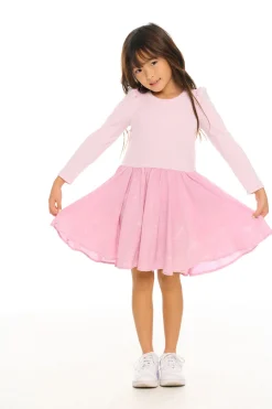 New Chaser Brand Puff Long Sleeve Dress With Twirl Skirt