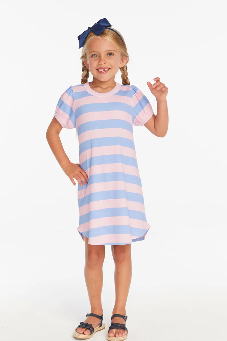 Clearance Chaser Brand Puff Sleeve Bubblegum Stripe Dress