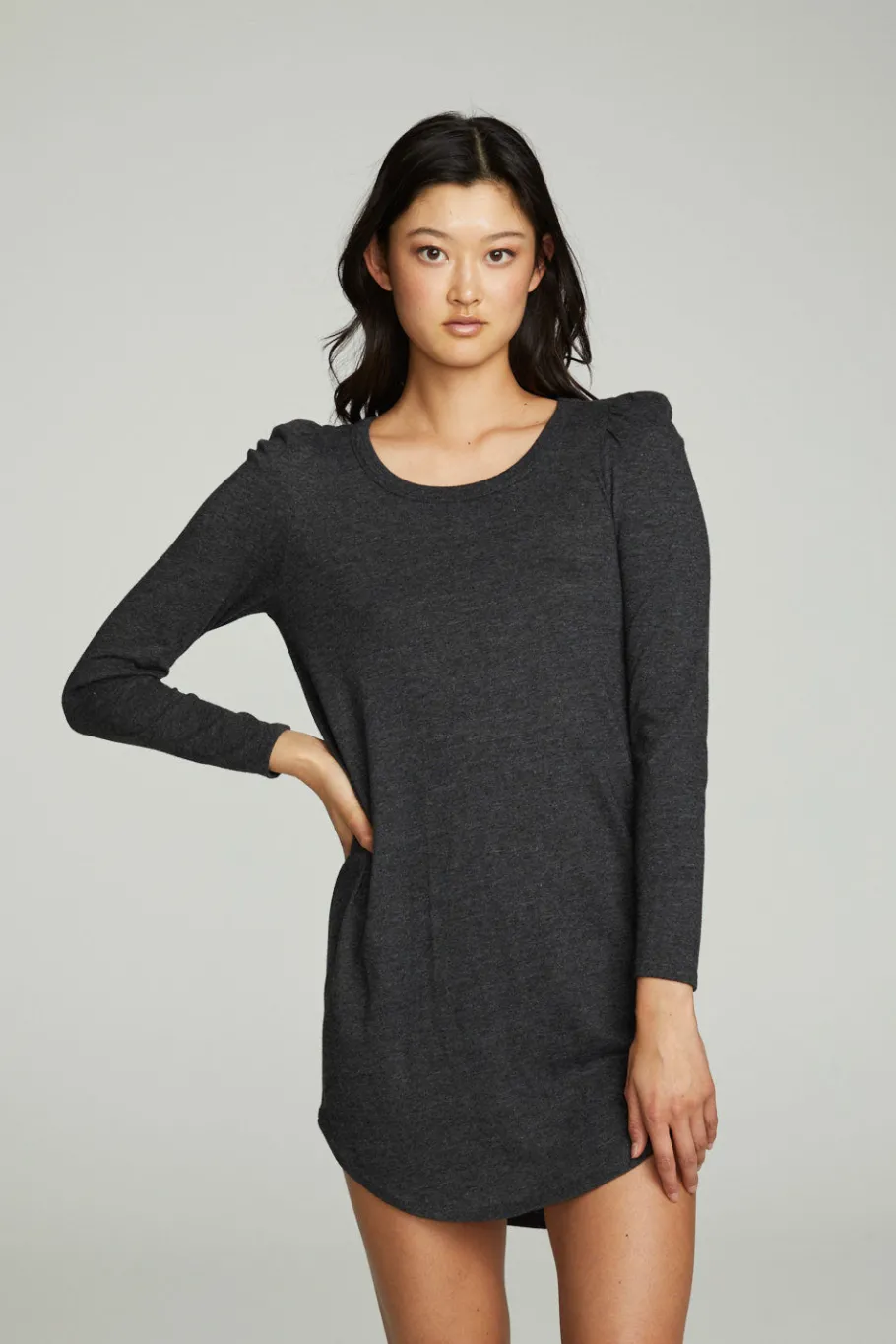 New Chaser Brand Puff Sleeve Shirttail Hi Lo Dress