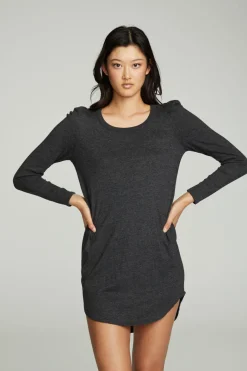 New Chaser Brand Puff Sleeve Shirttail Hi Lo Dress