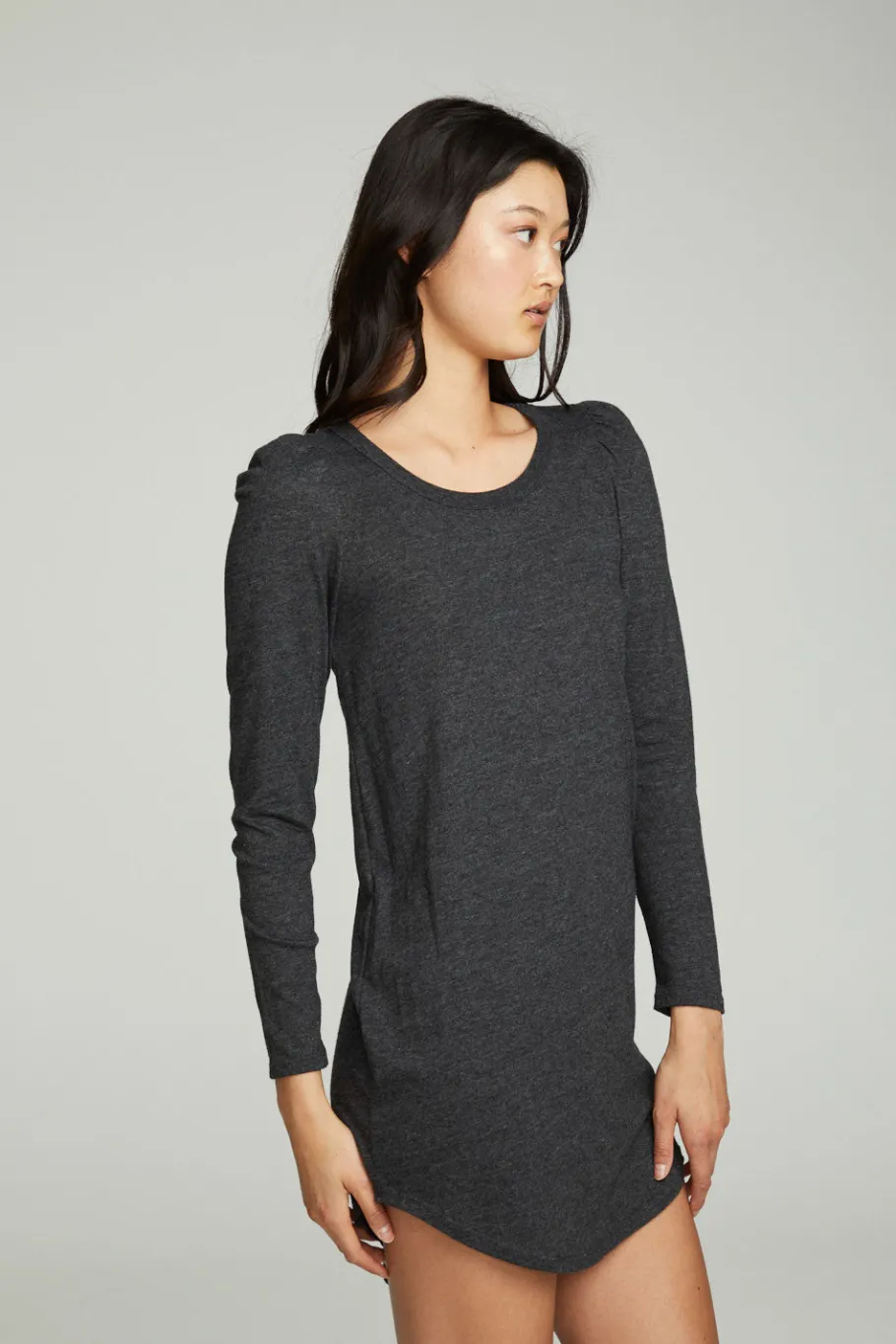 New Chaser Brand Puff Sleeve Shirttail Hi Lo Dress