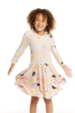 Shop Chaser Brand Puff Sweet Treats Long Sleeve Dress With Twirl Skirt