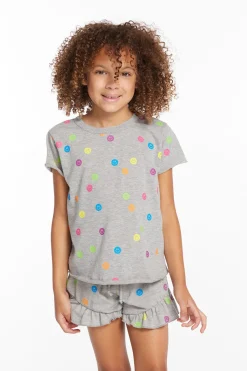 Fashion Chaser Brand Rainbow Smiles Girls Crew Neck Tee