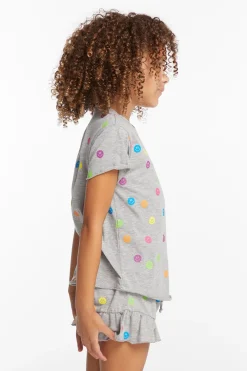 Fashion Chaser Brand Rainbow Smiles Girls Crew Neck Tee