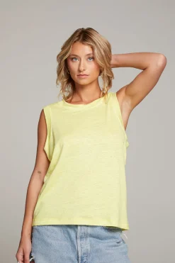 Discount Chaser Brand Raw Edge Lemon Muscle Tank