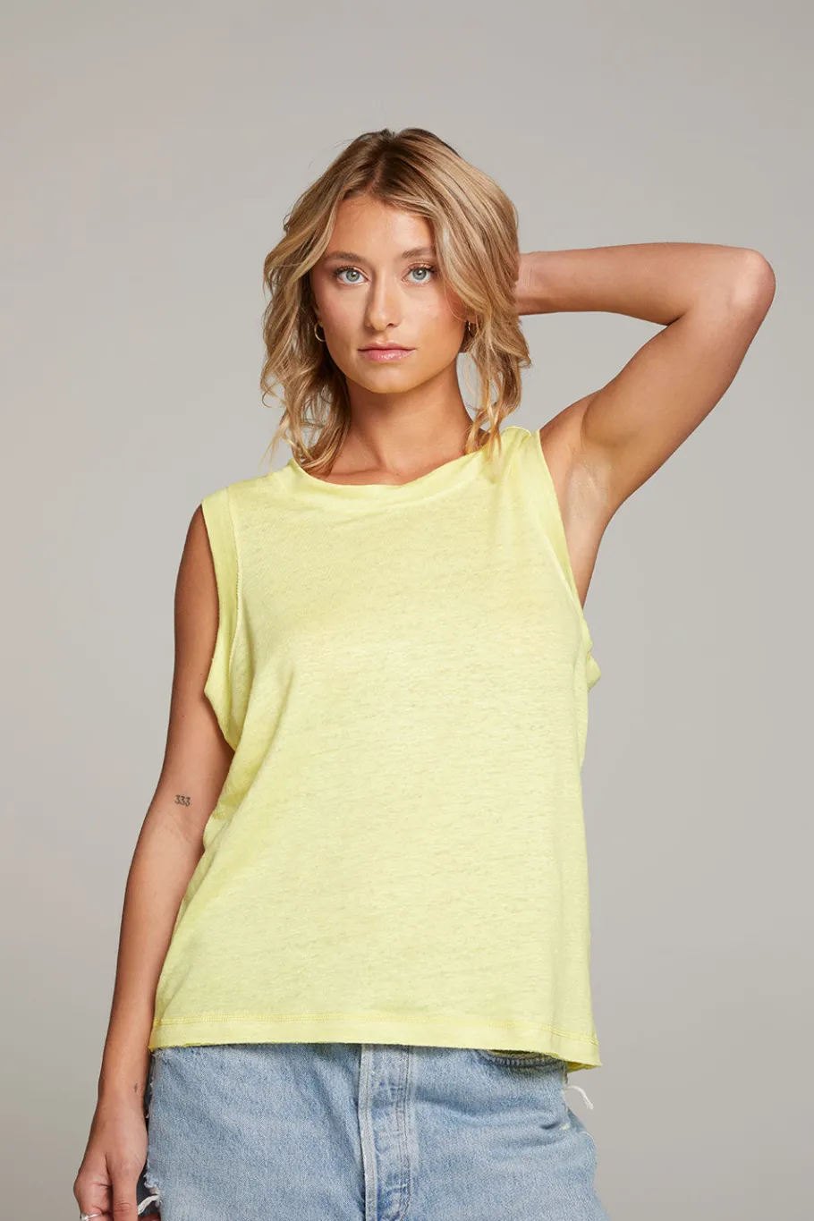 Discount Chaser Brand Raw Edge Lemon Muscle Tank