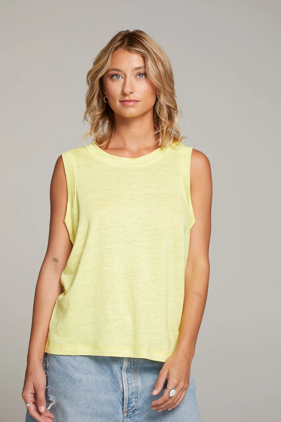Discount Chaser Brand Raw Edge Lemon Muscle Tank