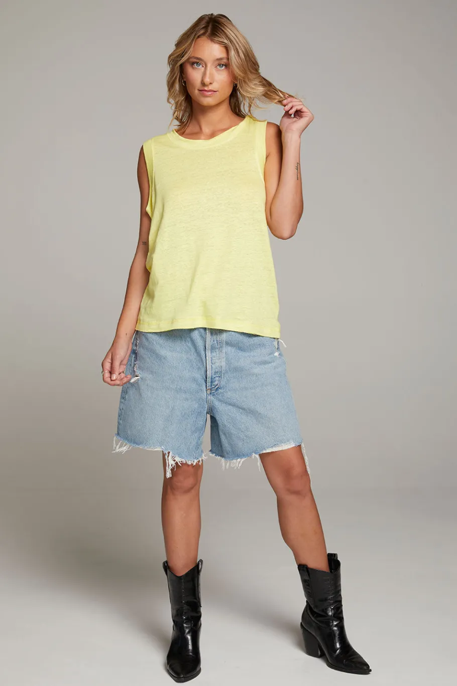 Discount Chaser Brand Raw Edge Lemon Muscle Tank