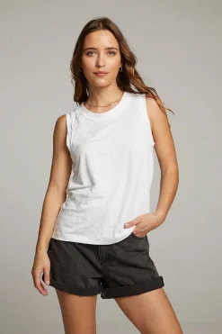 Cheap Chaser Brand Raw Edge White Muscle Tank