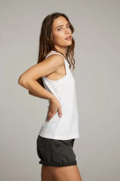 Cheap Chaser Brand Raw Edge White Muscle Tank