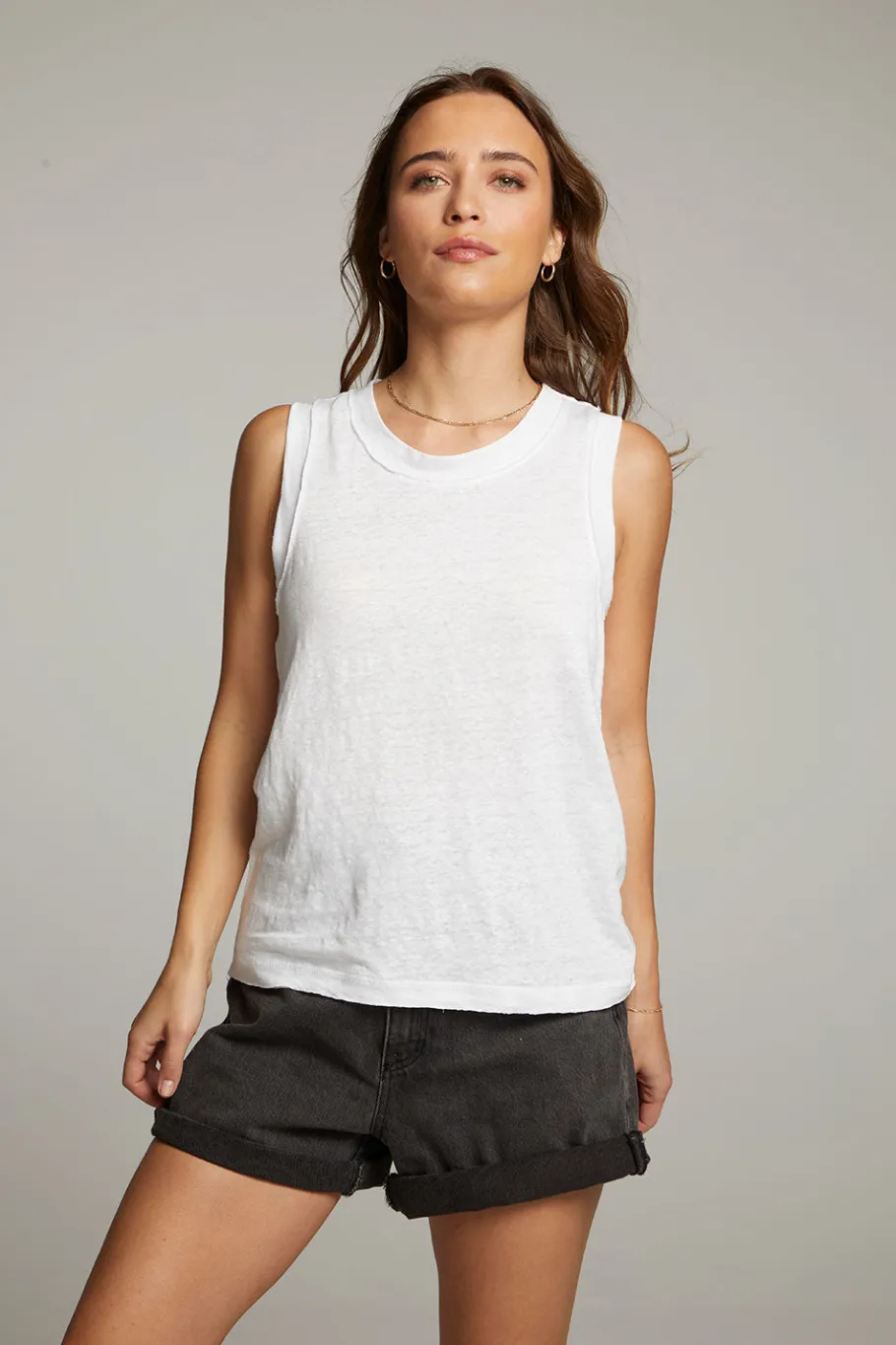 Cheap Chaser Brand Raw Edge White Muscle Tank