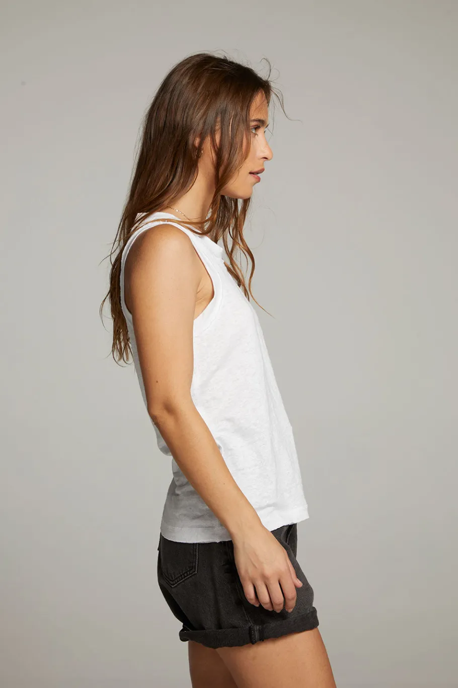 Cheap Chaser Brand Raw Edge White Muscle Tank