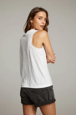 Cheap Chaser Brand Raw Edge White Muscle Tank