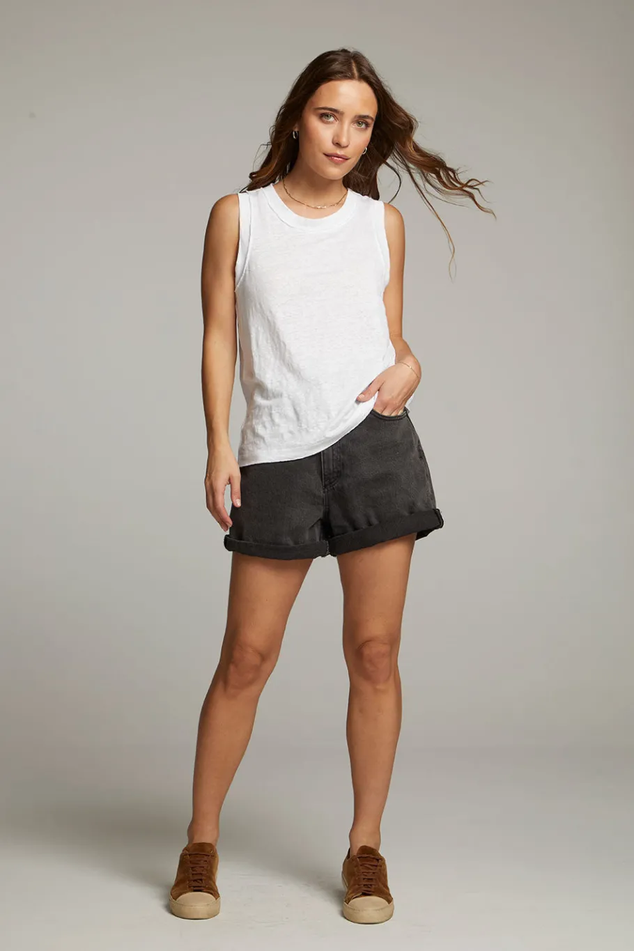 Cheap Chaser Brand Raw Edge White Muscle Tank