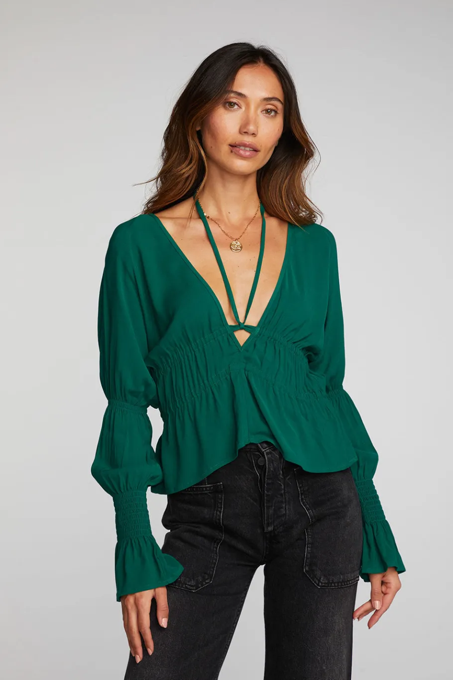 Store Chaser Brand Rayon Woven Deep V Top With Straps