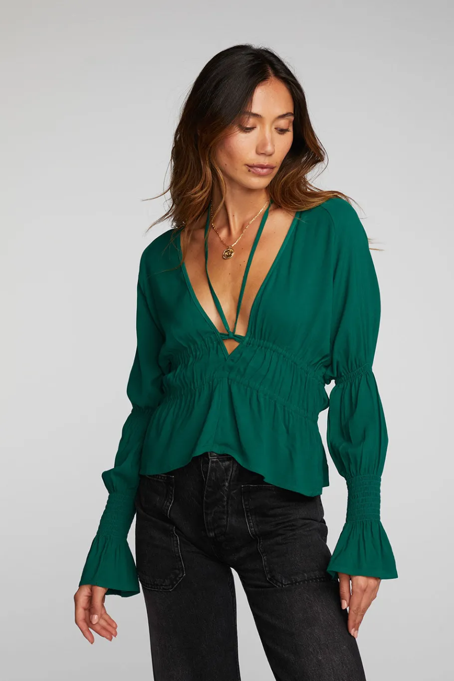 Store Chaser Brand Rayon Woven Deep V Top With Straps