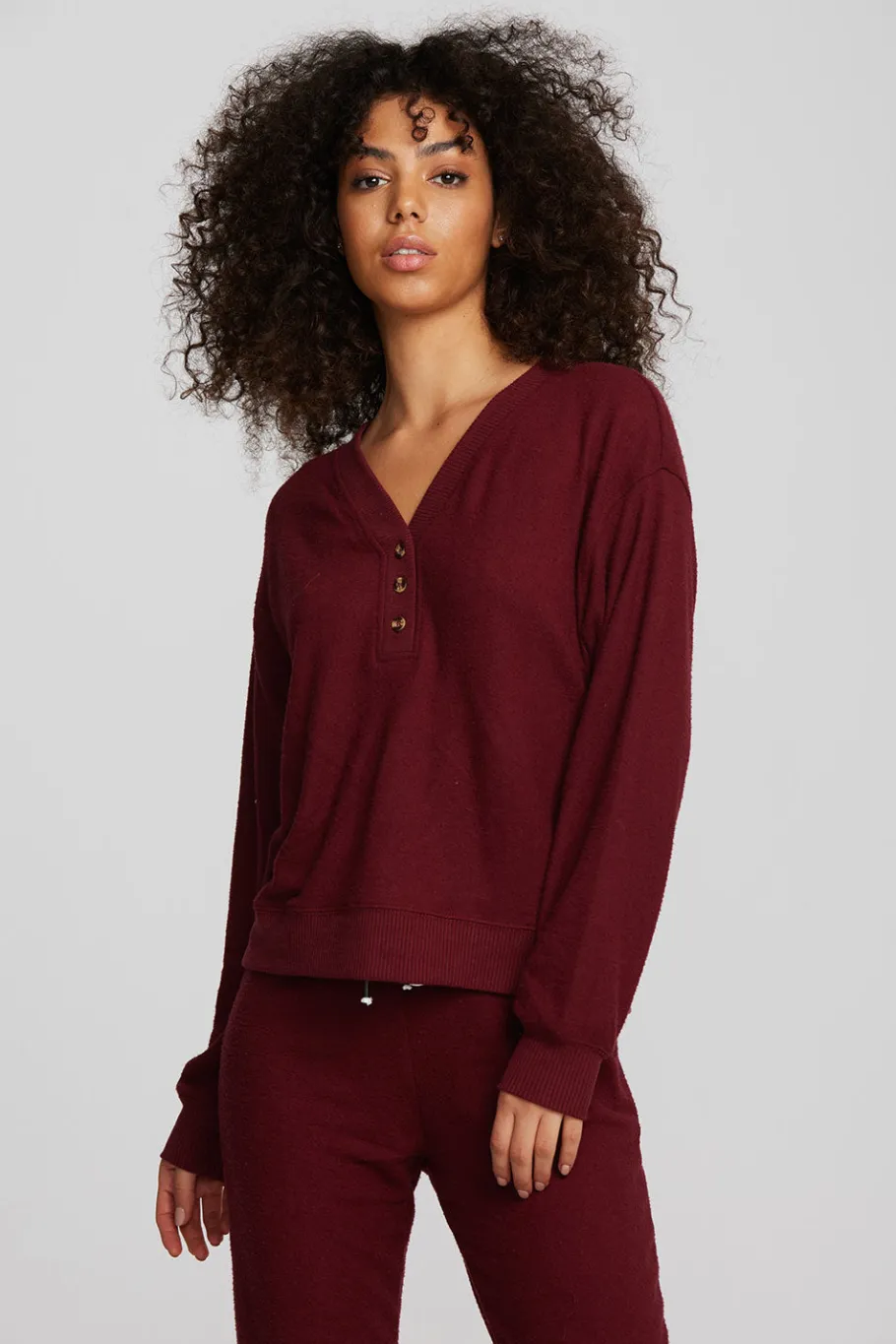Cheap Chaser Brand Recycled Bliss Knit Long Sleeve Henley With Rib
