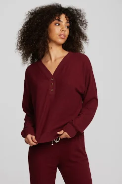 Cheap Chaser Brand Recycled Bliss Knit Long Sleeve Henley With Rib