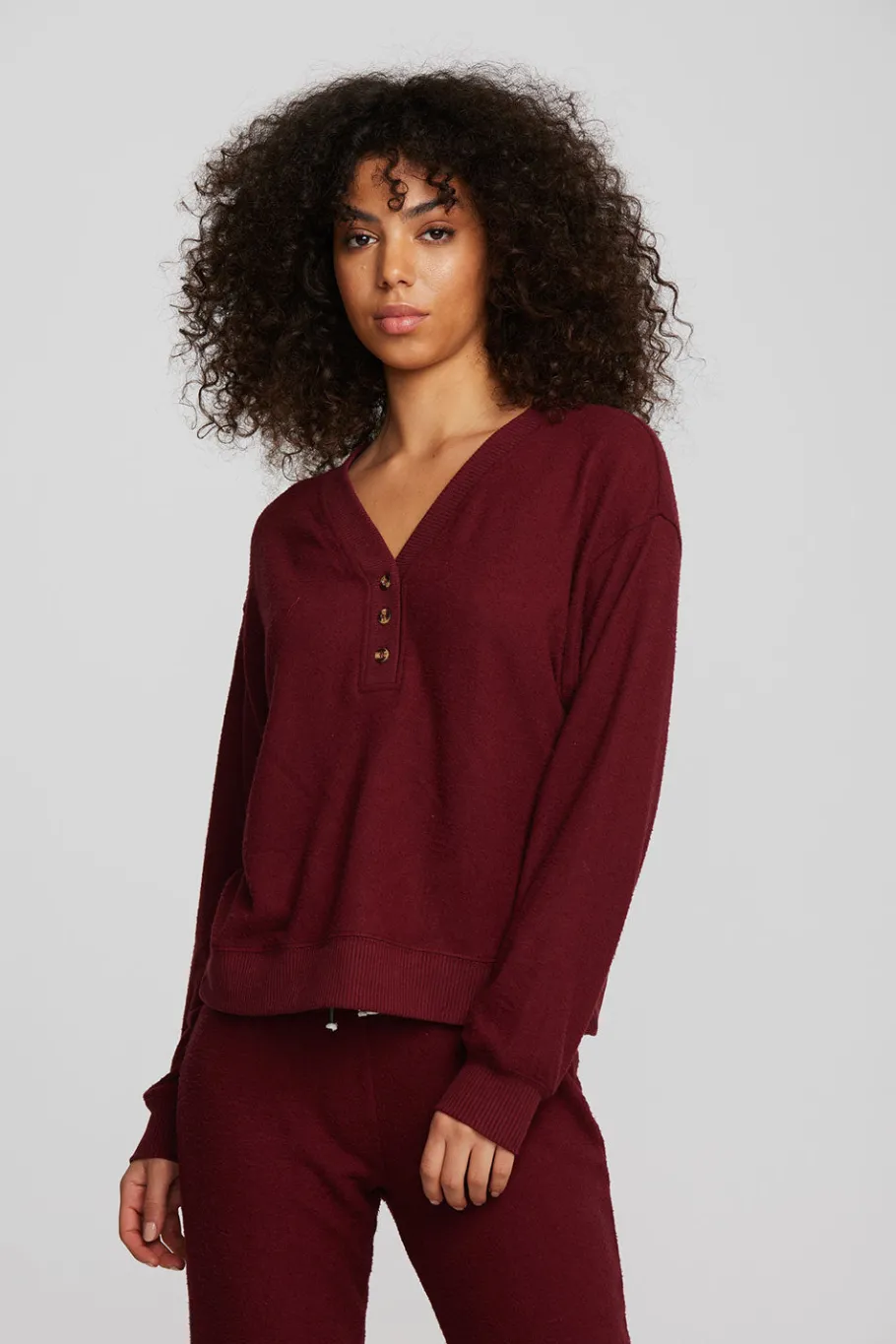 Cheap Chaser Brand Recycled Bliss Knit Long Sleeve Henley With Rib
