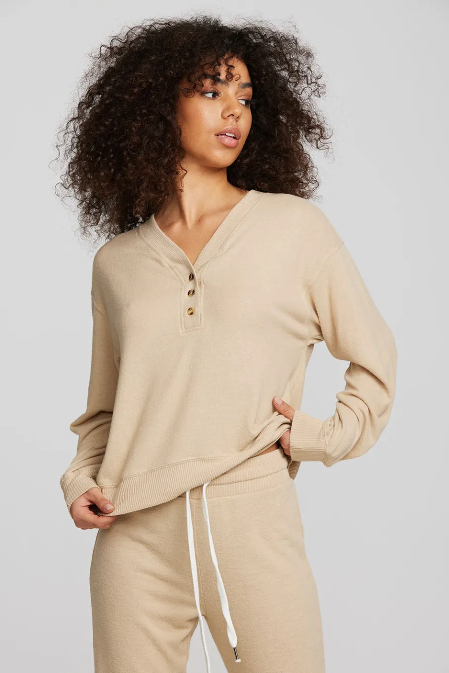 Hot Chaser Brand Recycled Bliss Knit Long Sleeve Henley With Rib