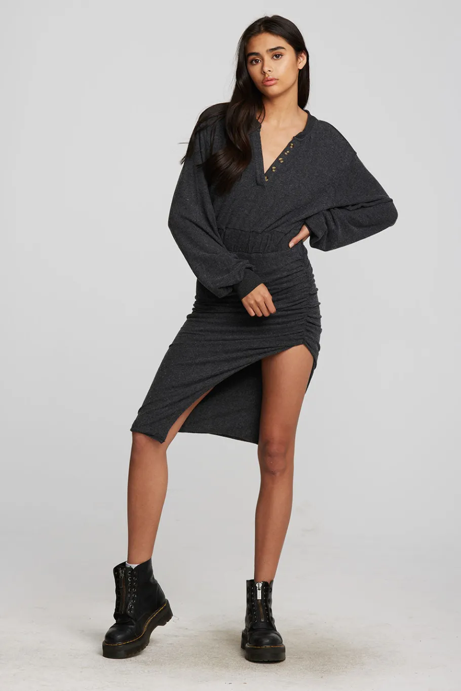 Hot Chaser Brand Recycled Bliss Knit Midi Dress With Shirring