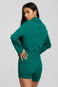 Discount Chaser Brand Recycled Vintage Rib Cropped Polo With Distressed Detail Long Sleeve