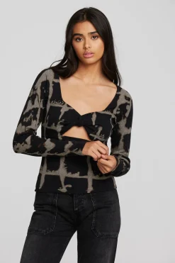 New Chaser Brand Recycled Vintage Rib Long Sleeve Top With Twist Detail