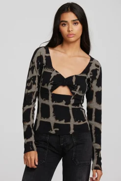 New Chaser Brand Recycled Vintage Rib Long Sleeve Top With Twist Detail