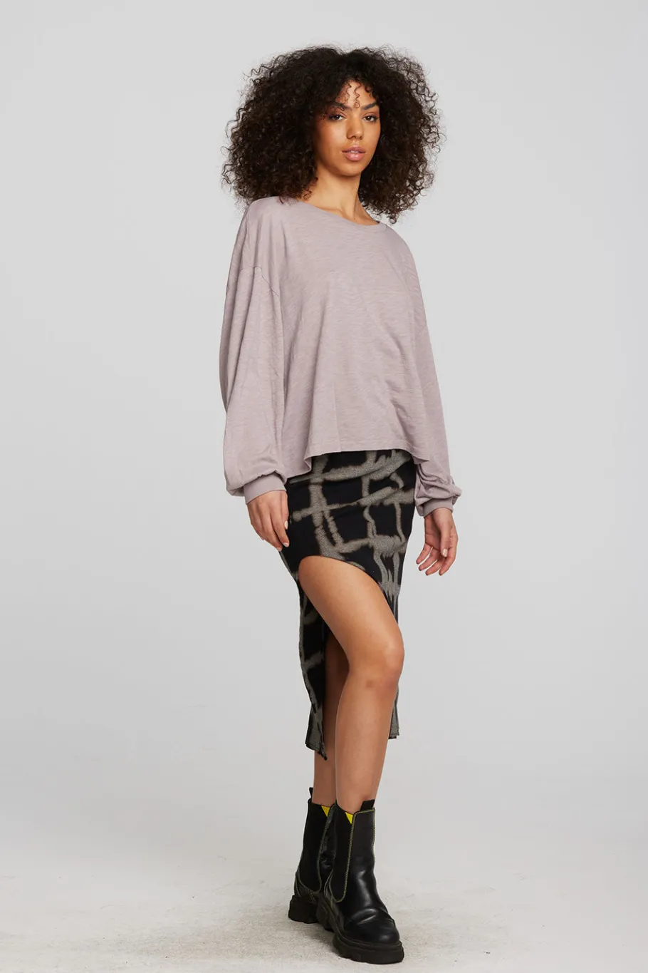 Best Sale Chaser Brand Recycled Vintage Rib Midi Skirt With Shirring And Side Slit