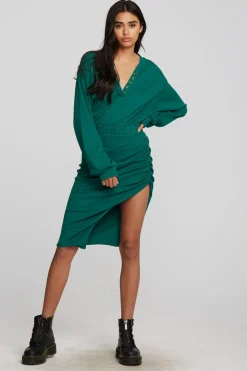 New Chaser Brand Recycled Vintage Rib Midi Dress With Shirring And Side Slit