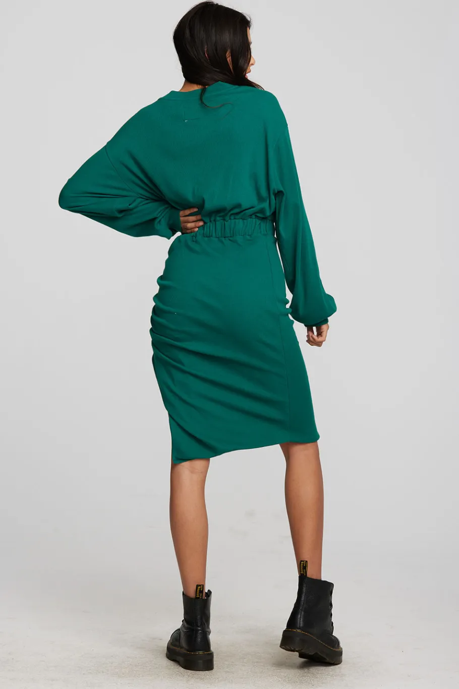 New Chaser Brand Recycled Vintage Rib Midi Dress With Shirring And Side Slit