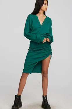 New Chaser Brand Recycled Vintage Rib Midi Dress With Shirring And Side Slit