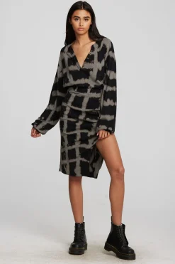 Outlet Chaser Brand Recycled Vintage Rib Midi Dress With Shirring And Side Slit