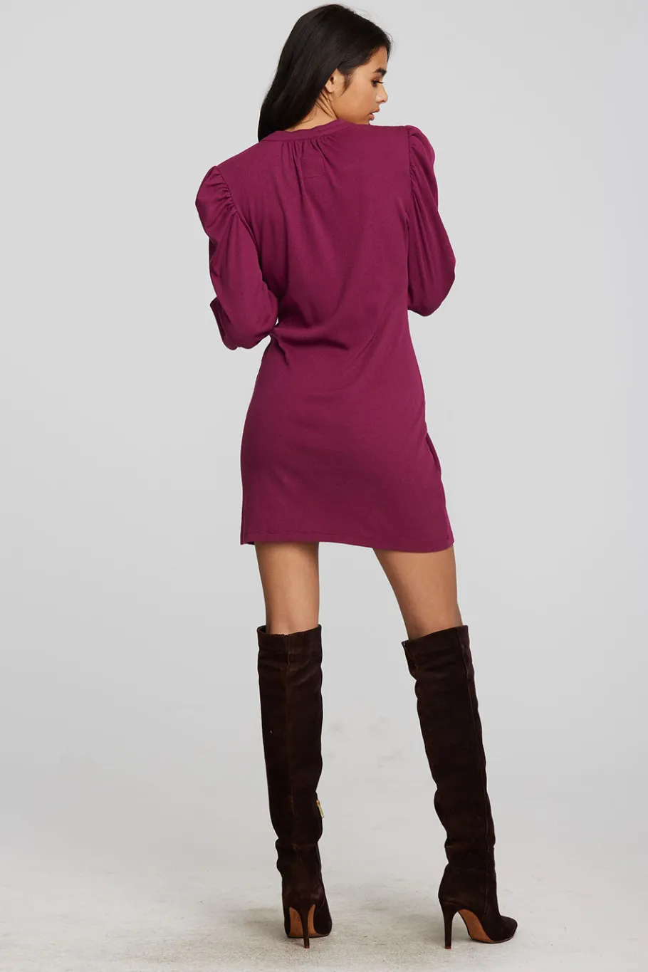 Shop Chaser Brand Recycled Vintage Rib Mini Dress With Deep V And Pearl Snaps