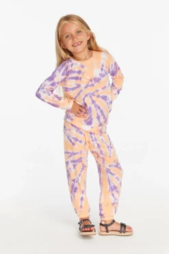 Clearance Chaser Brand Reverse Peach Lavender Tie Dye Cozy Knit Pullover