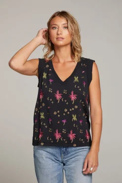 Shop Chaser Brand Rolled Night Palm Armhole V-neck Muscle Tank