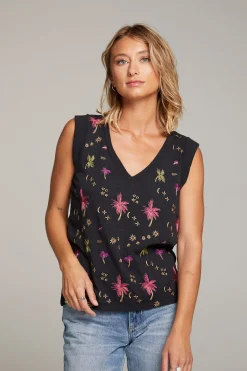 Shop Chaser Brand Rolled Night Palm Armhole V-neck Muscle Tank