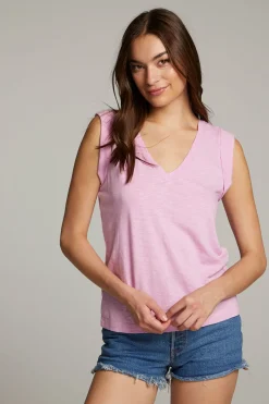 Fashion Chaser Brand Rolled Pastel Lavender Armhole V-neck Muscle Tank