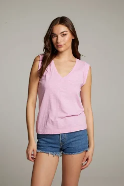Fashion Chaser Brand Rolled Pastel Lavender Armhole V-neck Muscle Tank