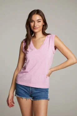 Fashion Chaser Brand Rolled Pastel Lavender Armhole V-neck Muscle Tank