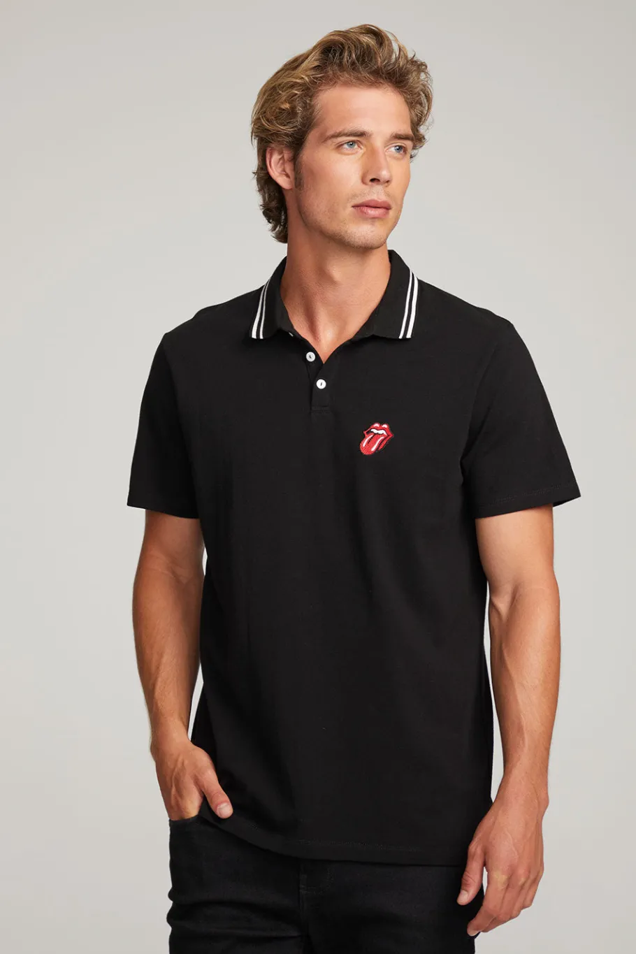 Outlet Chaser Brand Rolling Stones Embroidered Logo Mens Polo Tee
