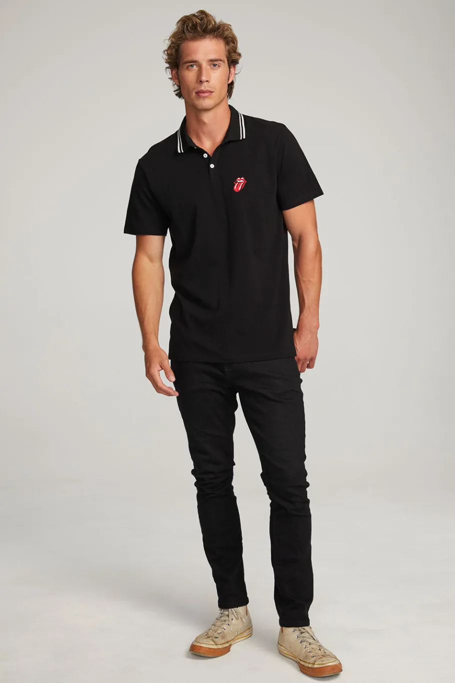 Outlet Chaser Brand Rolling Stones Embroidered Logo Mens Polo Tee