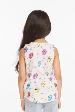 Outlet Chaser Brand Rolling Stones Tongue Logo Girls Muscle Tee